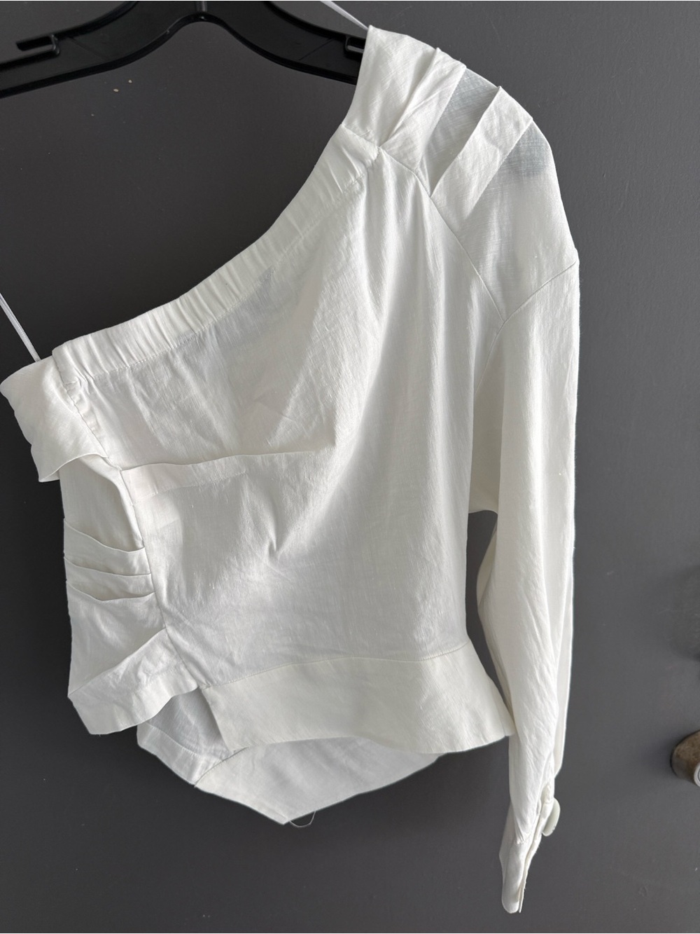 Zara White One-Shoulder Asymmetric Blouse Top Size M Coquette Girl Coastal Beach - Picture 5 of 17